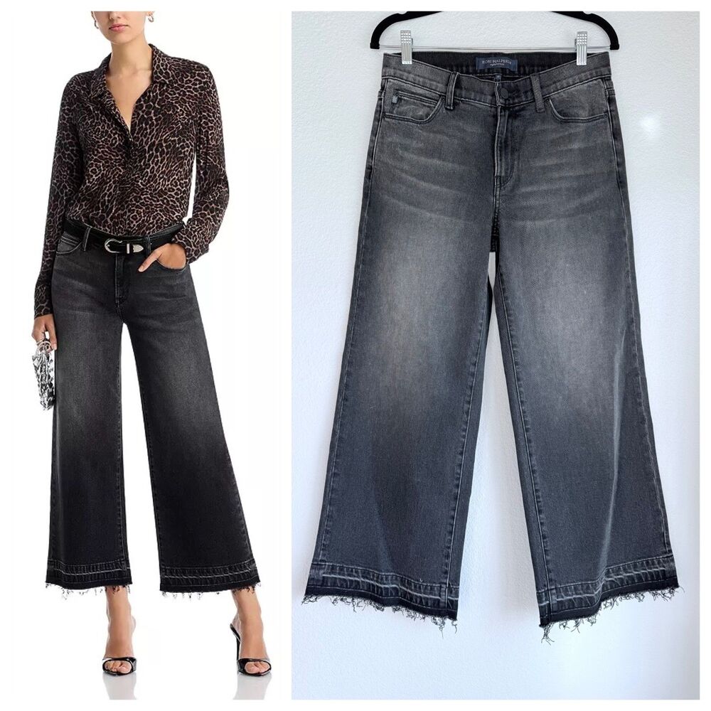 NEW Kobi Halperin Esperence Rafaella Cropped Wide Leg Jeans in Washed Black 27